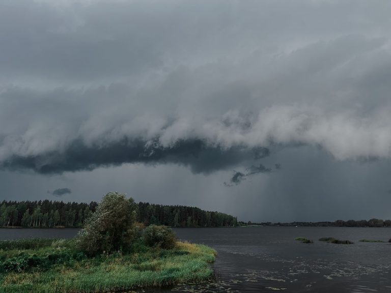 Storm front lake trees
